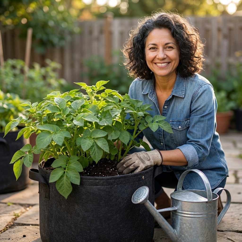 Carrots, Potatoes, and Radishes in Containers